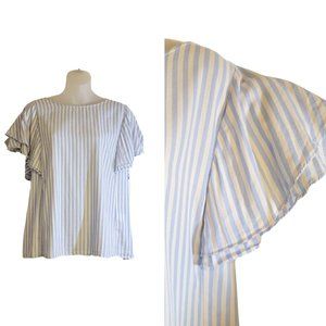 BANANA REPUBLIC BLUE/WHITE STRIPED TOP/BLOUSE WITH FLUTTER SLEEVES, M